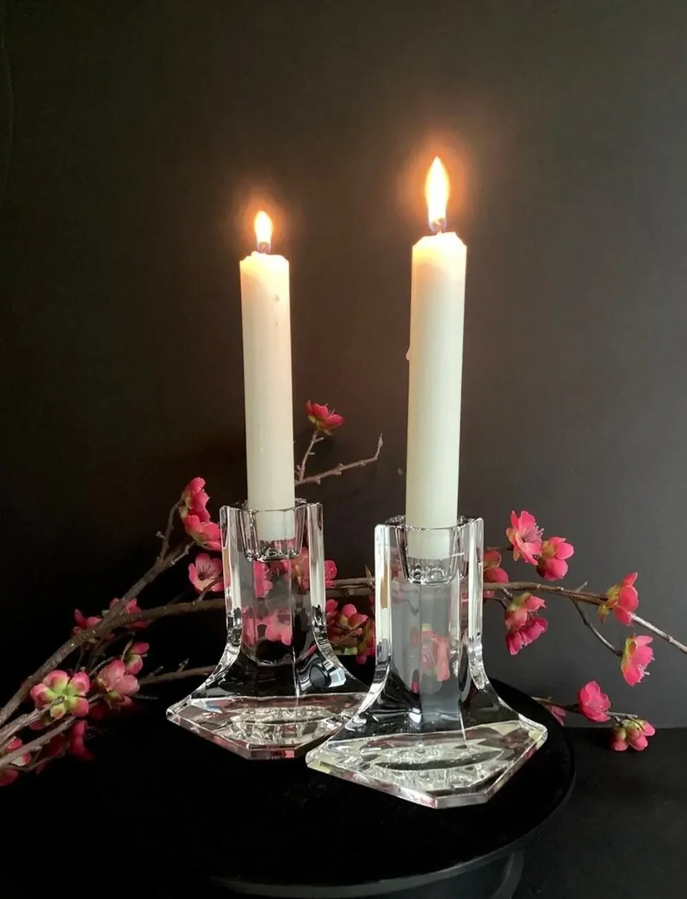 Joseph Riedel crystal candlestick holders set of 2 MCM vintage lead crystal 4